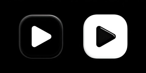 Two rounded-square play icons, one black w/ white triangle, the other white w/ black triangle
