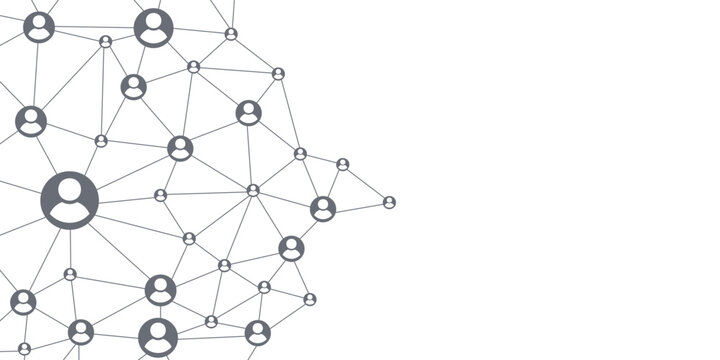 Social network community concept. Connections with points, lines, and people icons. Vector illustration