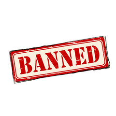 Red circular stamp with the word banned prominently displayed in bold letters isolated on transparent background, Vector
