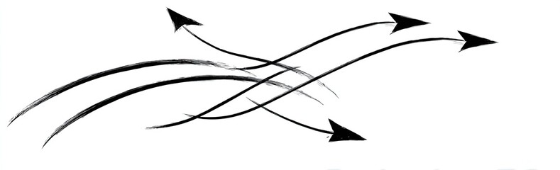 Abstract image of black curved arrows on white background, overlapping and pointing different directions