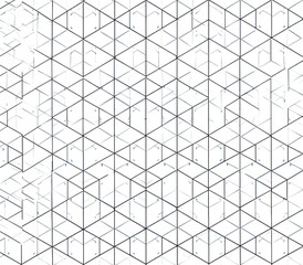 Geometric tessellation, interconnected shapes forming an abstract grid on a white background