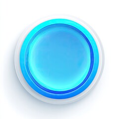 Circular, layered design with glowing blue center, white surround, and subtle shading