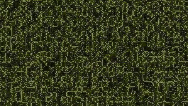 Close-up view of a textured green and black surface with a chaotic pattern.