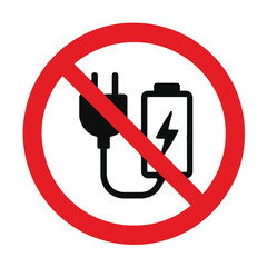 No charging allowed sign with electric plug and battery symbol
