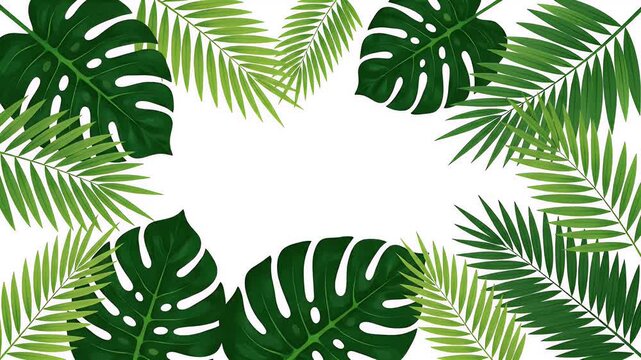 Lush Green Tropical Monstera Palm Leaves Border Motion Graphic Loop