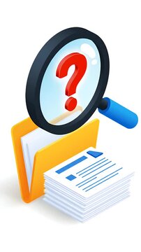 Magnifying Glass Over Folder with Question Mark Document Research Search