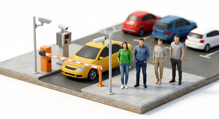 監視カメラとゲートで車両の出入りを管理する駐車場のセキュリティ