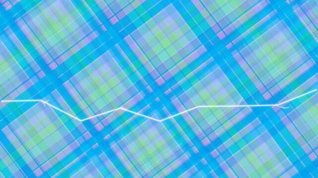 Vibrant abstract background with intersecting blue, green, and purple lines and a wavy white line across a plaid pattern