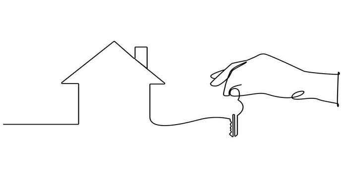 Animated self drawing of single continuous line draw elegant key house logo design, Full length one line animation. pro style design, Private security symbol animated video. Real estate concept.