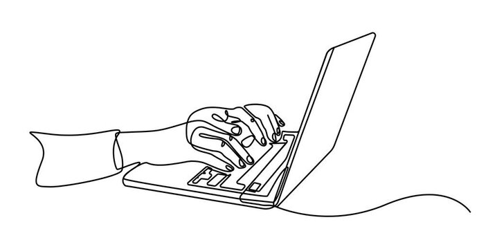 Line continuous laptop screen computer office work art pc outline illustration. Continuous laptop line doodle notebook single desktop typing business icon monitor digital email technology data.