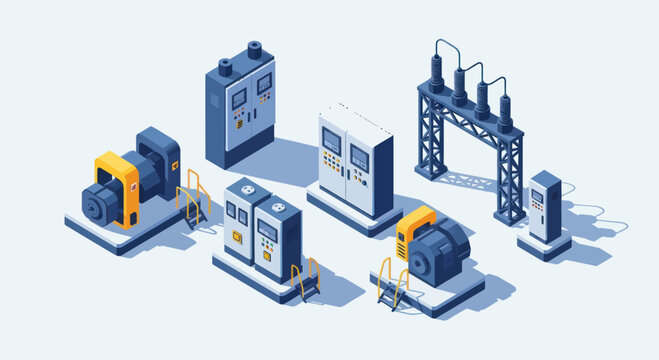 Isometric Electrical Equipment and Power Distribution Elements.