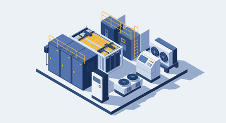 Fototapeta premium Isometric illustration of industrial cooling and HVAC equipment.