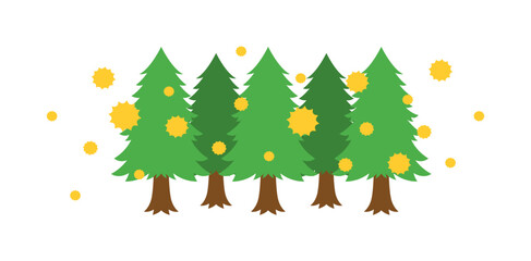 大量の花粉を放出する5本の杉の木・杉林のイラスト素材