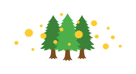 杉林から飛散する花粉のベクターイラスト（3本の樹木）