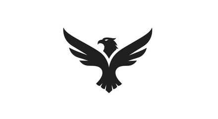 Obraz premium Powerful Black Bird Silhouette with Outstretched Wings. Modern Minimalist Crested Avian Logo Design Element on White Background