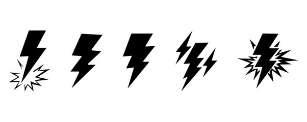Modern Electricity and Thunder Symbol Illustrations – Vector Icon Pack for Renewable Energy and Fast-Charging Technology © Merazul