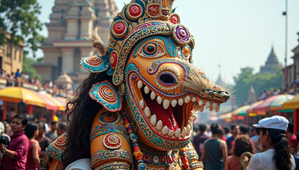Fototapeta premium Elaborate Colorful Mask at Outdoor City Festival