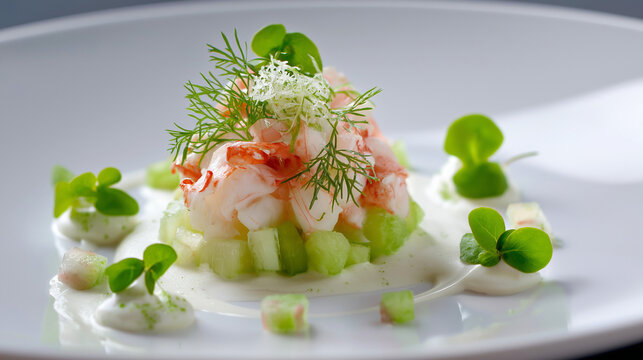 Delicate crab meat paired with green apple brunoise, wasabi cream, and citrus gel. Fresh, sharp, and precise