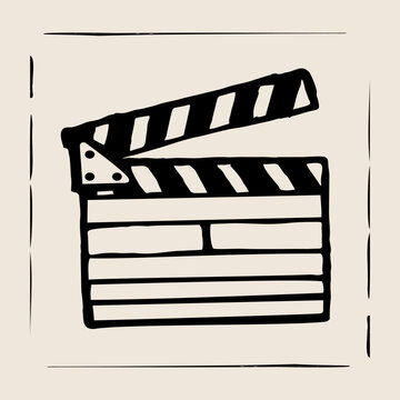 Hand-Drawn Cinema Slate Icon A Simple, Organic Style Illustration for Film Production and Creative Projects
