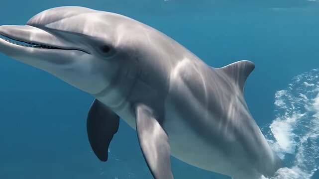 playful dolphin gliding underwater in clear blue ocean