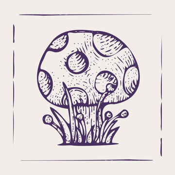 Rustic Hand-Drawn Mushroom Illustration with Vintage Engraving Style. Organic Fungi Art for Nature-Inspired Designs and Botanical Graphics