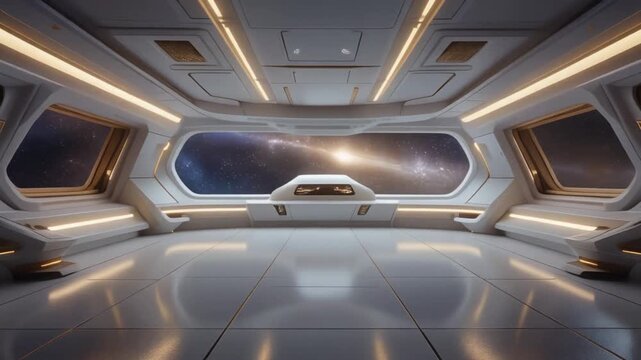 Futuristic Spaceship Bridge with Galaxy View Generative AI