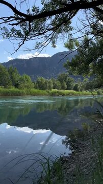 Linth river water stream flow Glarus canton Switzerland alpine scenery vertical video reel format