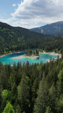 Lake Cauma Caumasee stunning natural attraction in the Swiss Alps near Flims aerial drone