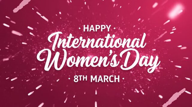 International Women's Day greeting on red glowing background for March 8