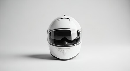 Fototapeta premium White Motorcycle Helmet with Clear Visor on a Clean Background.