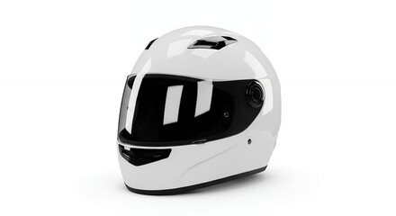 Fototapeta premium White Motorcycle Helmet with Dark Visor on White Background.
