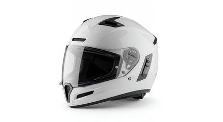 Fototapeta premium White Motorcycle Helmet with Visor on White Background.