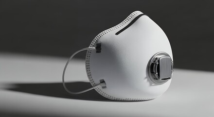 White N95 respirator mask with exhalation valve, offering protection against airborne particles and viruses, on a neutral background.