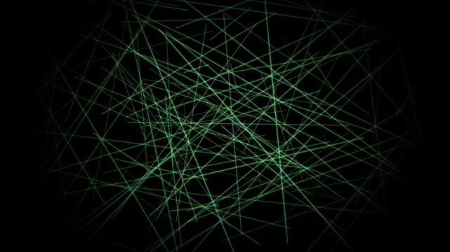 A dynamic abstract background featuring intersecting green lines and geometric shapes on a black field, creating a sense of depth and motion.
