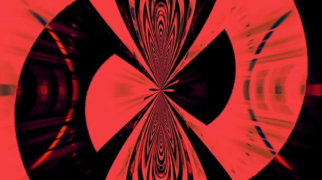 A tunnel design with a swirling pattern of colors extends into darkness. Shapes rotate and change, creating movement in a continuous loop for visual enjoyment at events.