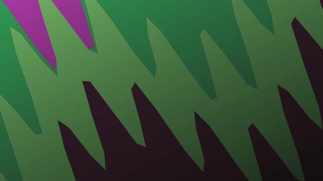 Abstract pattern of green and black shapes with a purple accent on a flat design background.