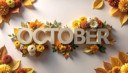 10月 秋色 花 OCTOBER 装飾 立体文字 高画質