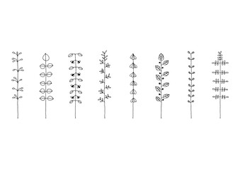 Fototapeta premium マメやカタバミ等の植物をイメージした手描きの線画イラストセット2（黒）