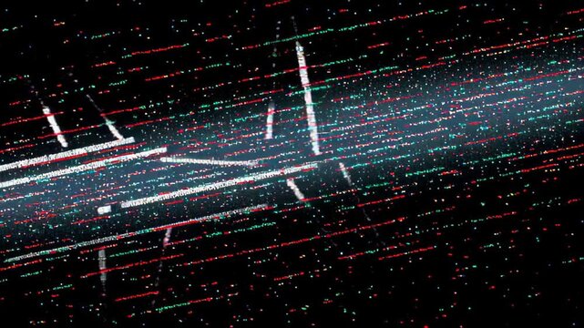 Noise glitch television distortion malfunction disruption disconnected compression black background footage error hacking computer laptop damaged screen scattered pixel streaks and light bands