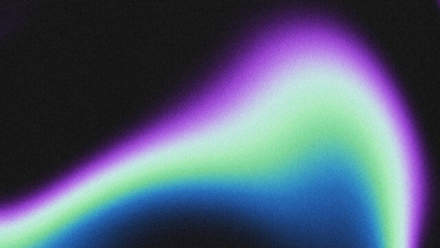 A grainy abstract background with a smooth, flowing gradient of purple, green, and blue hues on a dark black base.