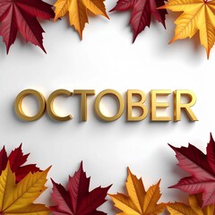 10月 紅葉 秋 OCTOBER 花葉装飾 立体文字