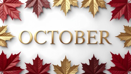 10月 紅葉 秋 OCTOBER 花葉装飾 立体文字