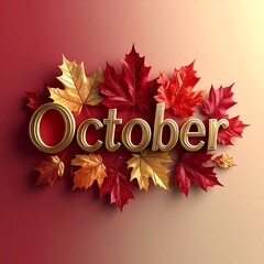 10月 紅葉 秋 OCTOBER 花葉装飾 立体文字