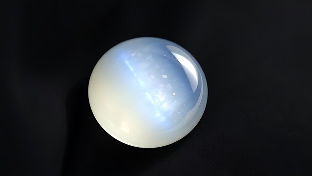 culpability. A moonstone gemstone glowing softly on dark fabric, close-up view. STEM education sheets, lab safety posters, designed for STEM education and laboratory safety posters.