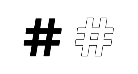 Set Black hashtag symbol icons isolated on white background