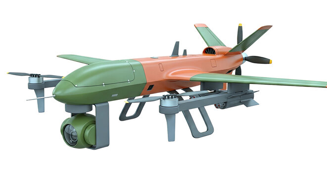 Military Drone with Camera Gimbal and Propellers