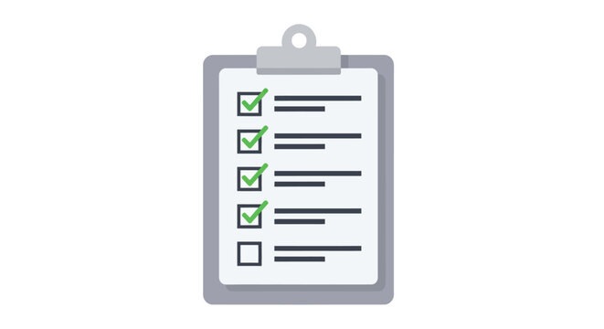 A flat design illustration of a clipboard with a checklist and some checked boxes