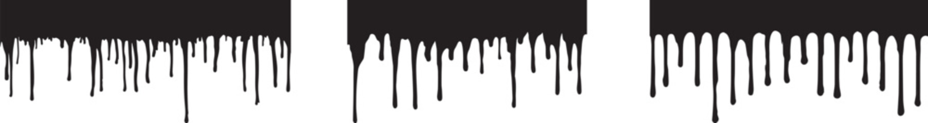 Black paint drip border collection with flowing ink splatter and liquid drip effects creating grunge style abstract design elements for artistic backgrounds, street art graphics and creative texture o © Hina