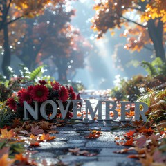 11月 晩秋 花 NOVEMBER 装飾 立体文字 高画質