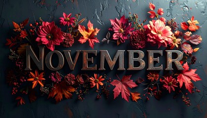 11月 晩秋 花 NOVEMBER 装飾 立体文字 高画質